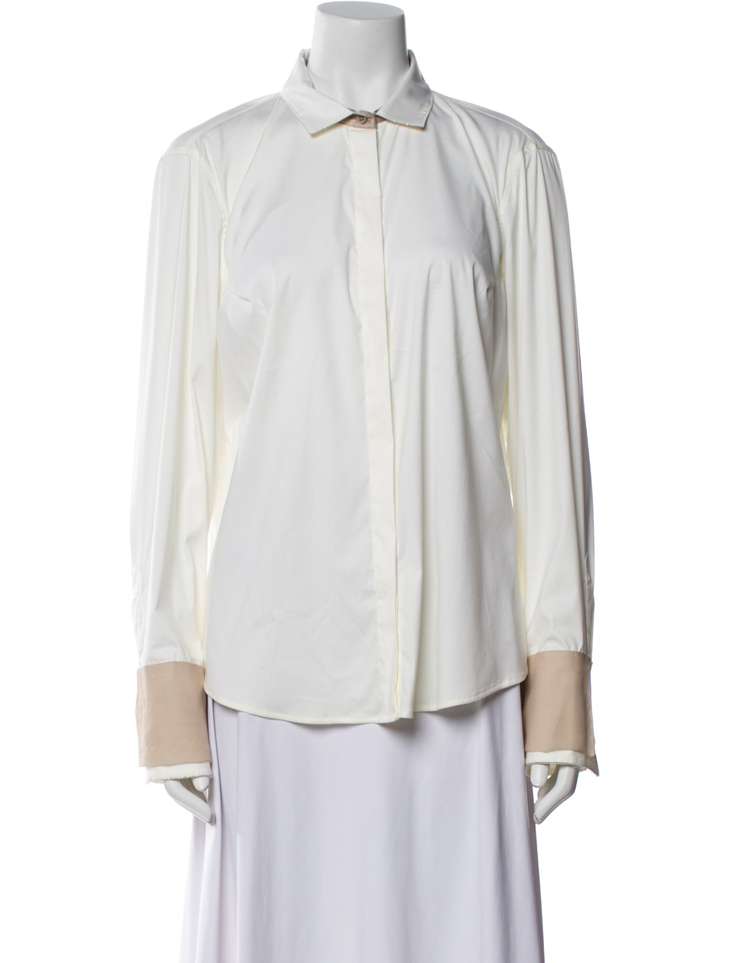Brunello Cucinelli Silk Long Sleeve Button-Up Top