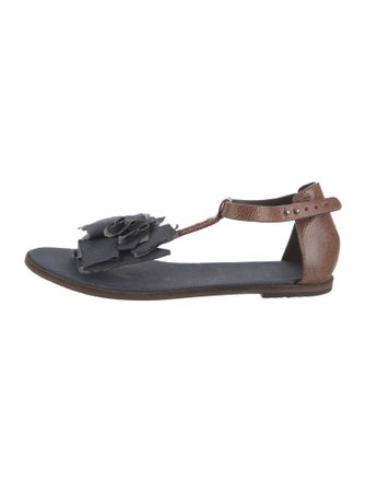Brunello Cucinelli Leather T-Strap Sandals