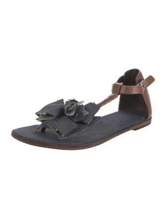 Brunello Cucinelli Leather T-Strap Sandals