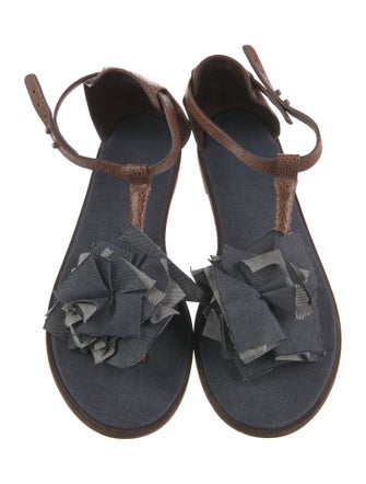 Brunello Cucinelli Leather T-Strap Sandals