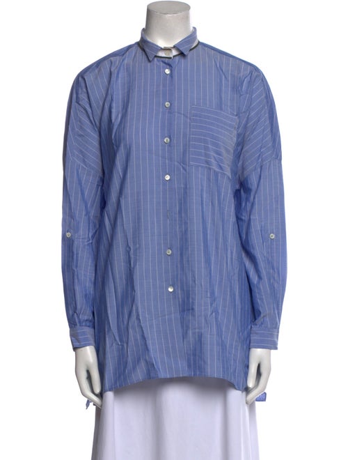 Brunello Cucinelli Striped Long Sleeve Button-Up Top