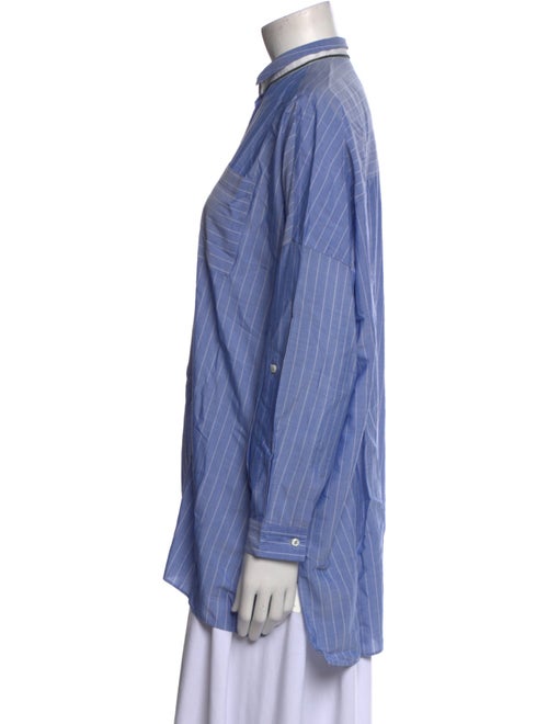 Brunello Cucinelli Striped Long Sleeve Button-Up Top