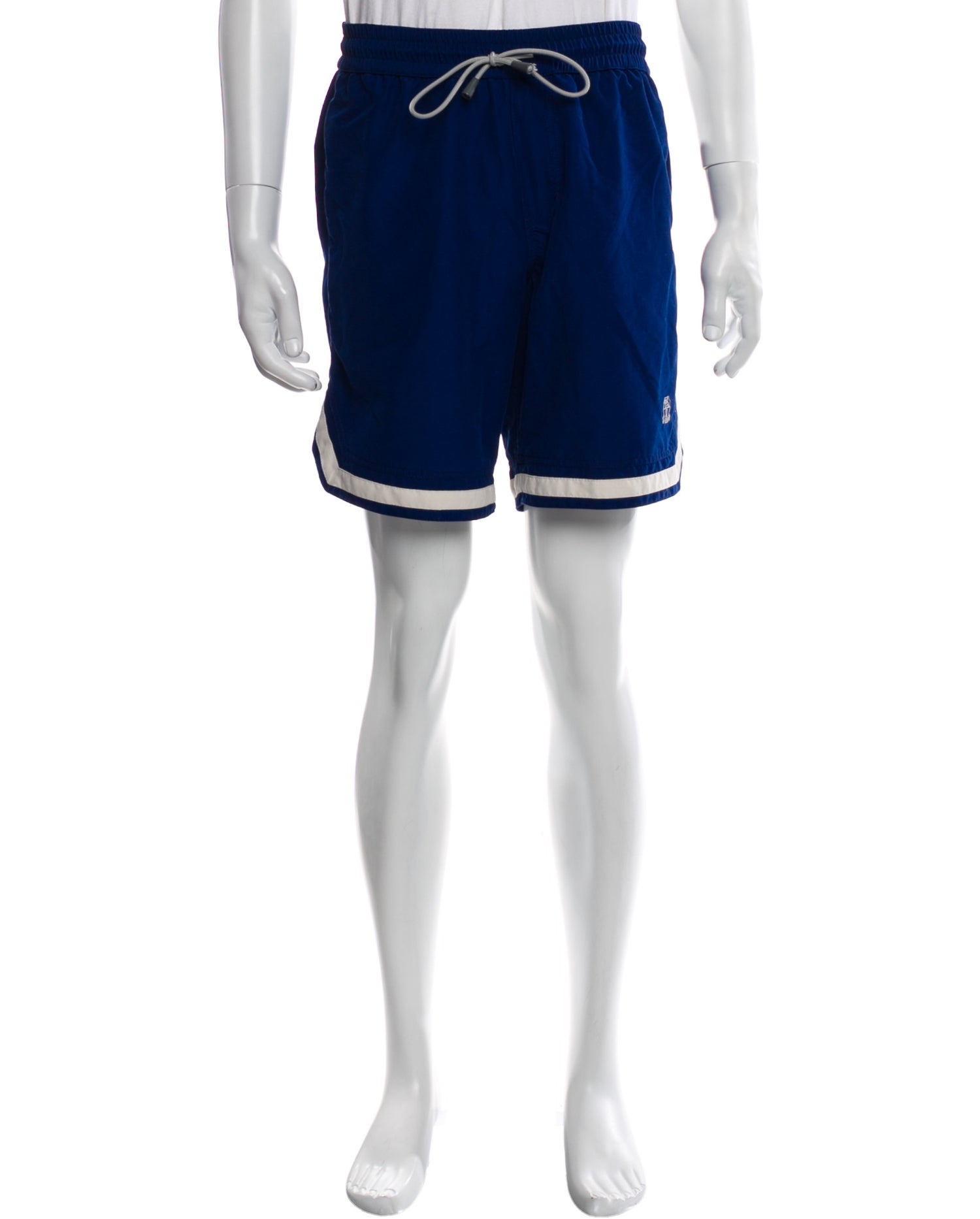 Brunello Cucinelli Striped Embroidered Accent Swim Trunks