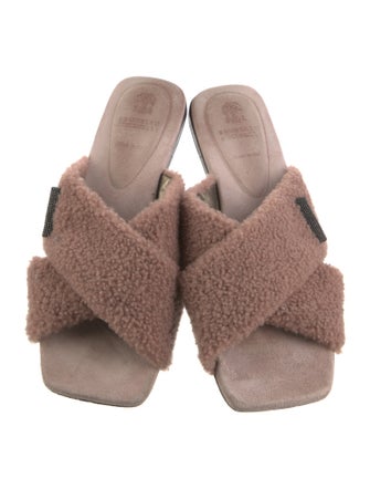 Brunello Cucinelli Monili Shearling Slides