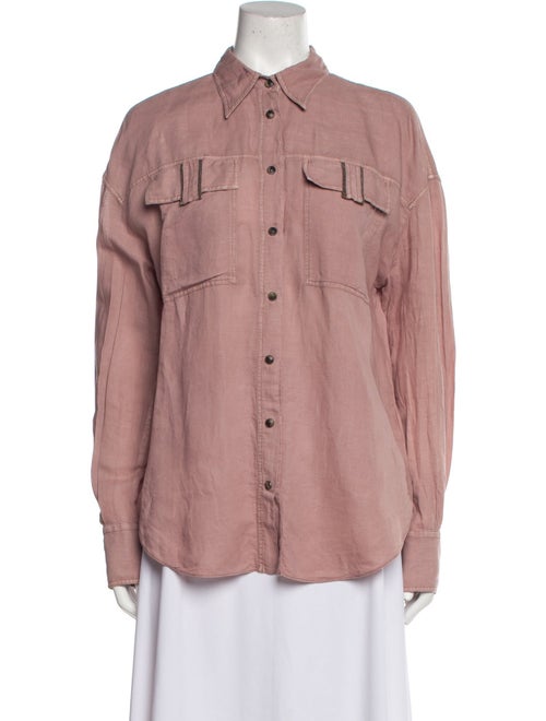 Brunello Cucinelli Linen Long Sleeve Button-Up Top
