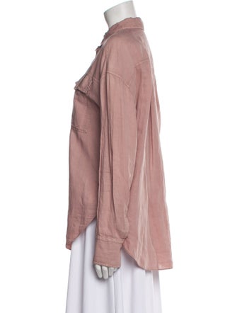 Brunello Cucinelli Linen Long Sleeve Button-Up Top