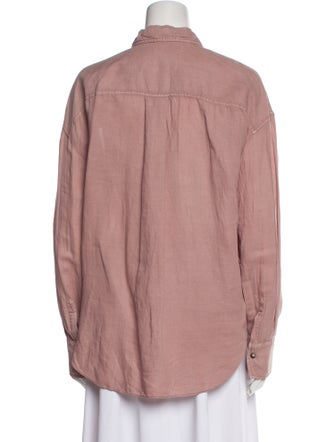 Brunello Cucinelli Linen Long Sleeve Button-Up Top