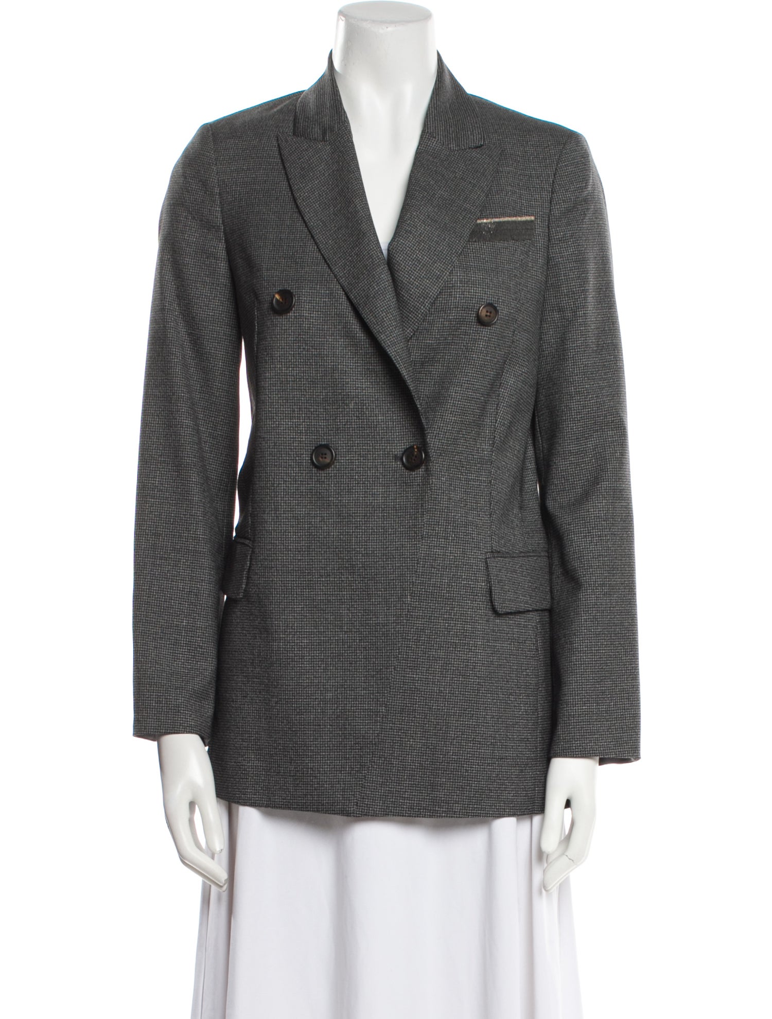 Brunello Cucinelli Virgin Wool Houndstooth Print Blazer
