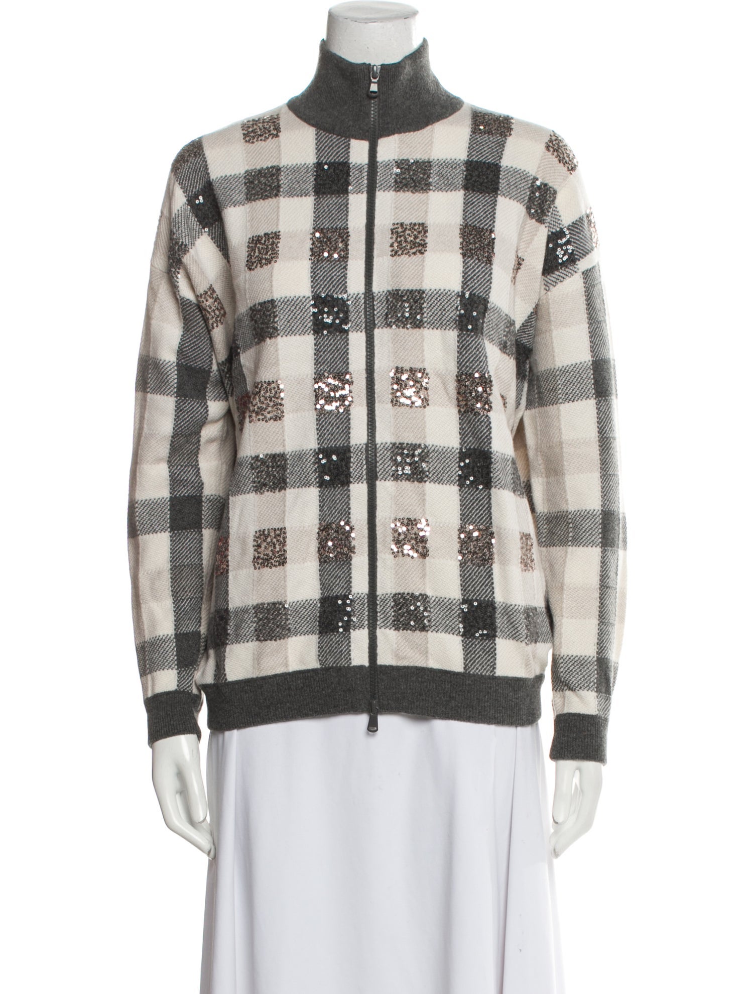 Brunello Cucinelli Virgin Wool Plaid Print Bomber Jacket