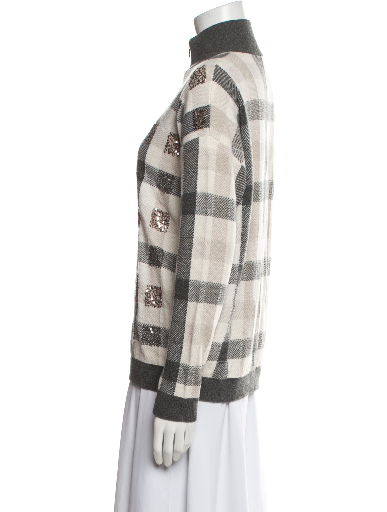 Brunello Cucinelli Virgin Wool Plaid Print Bomber Jacket