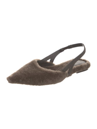 Brunello Cucinelli Monili Shearling Slingback Flats