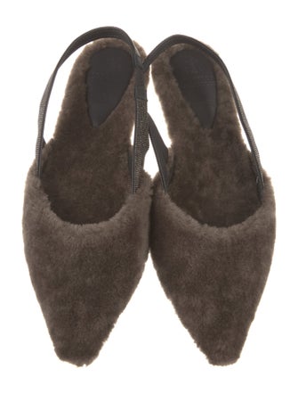 Brunello Cucinelli Monili Shearling Slingback Flats