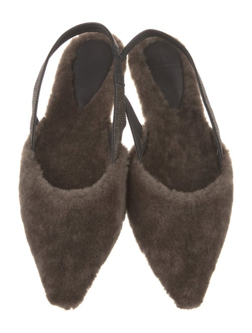 Brunello Cucinelli Monili Shearling Slingback Flats