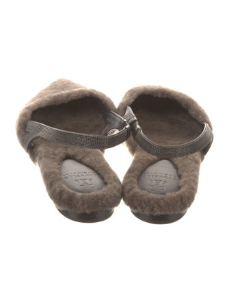 Brunello Cucinelli Monili Shearling Slingback Flats