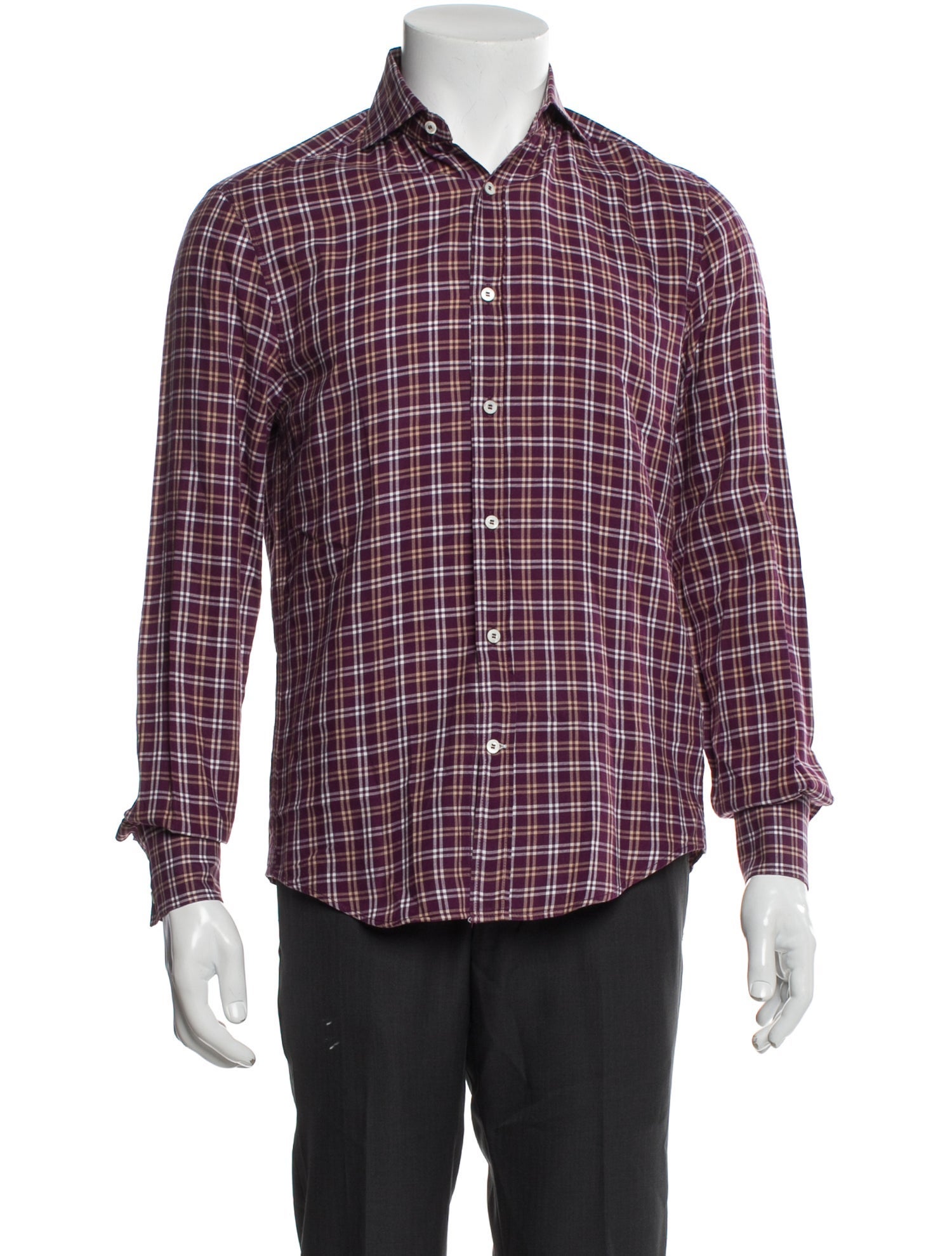 Brunello Cucinelli Plaid Print Long Sleeve Shirt