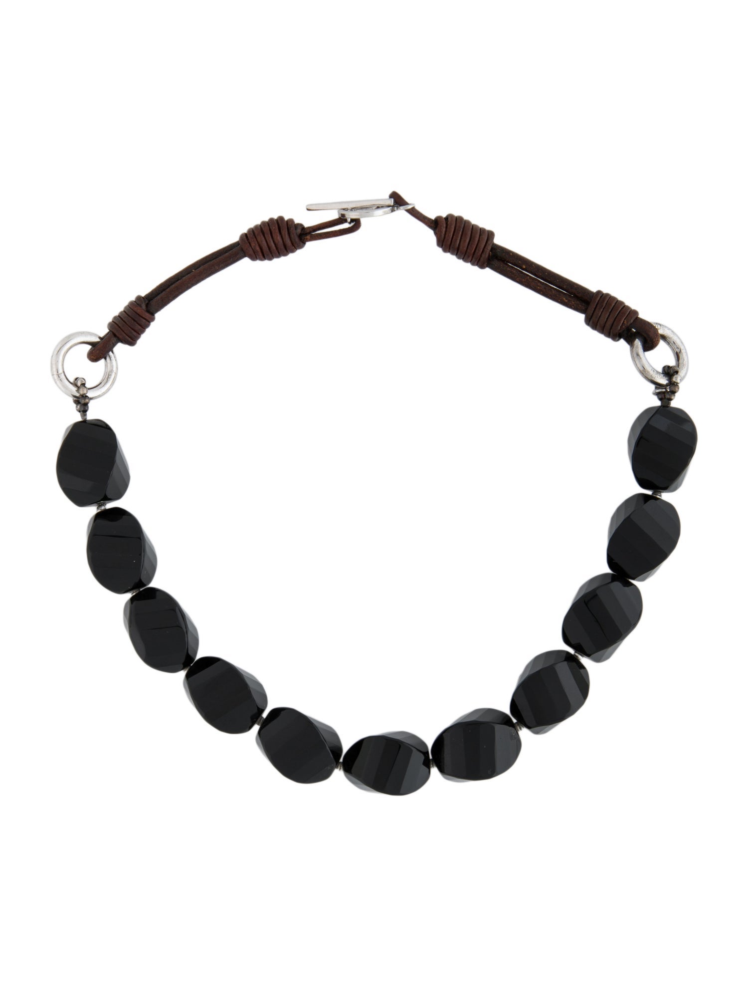 Brunello Cucinelli Leather & Black Stone Necklace