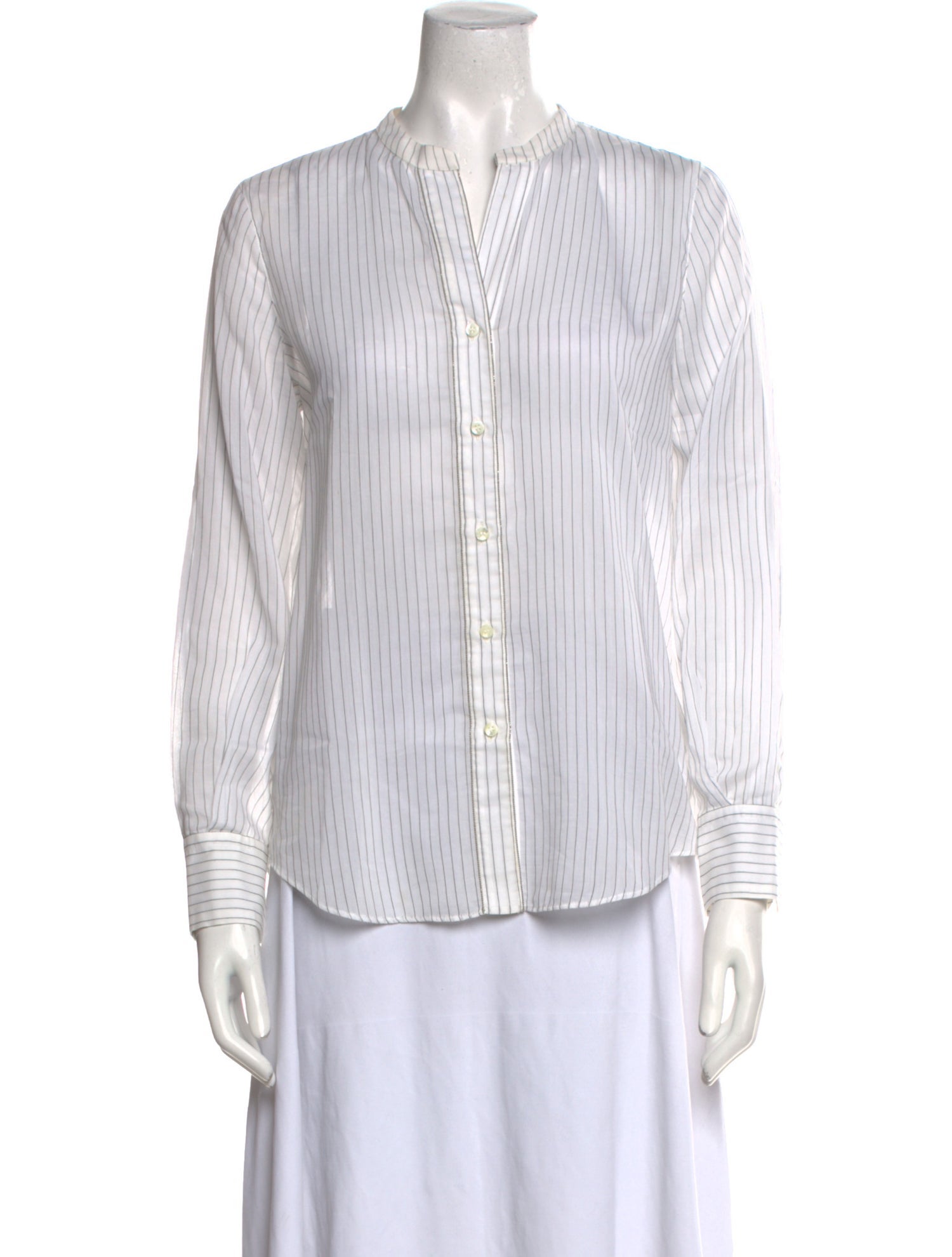 Brunello Cucinelli Striped Long Sleeve Button-Up Top w/ Tags