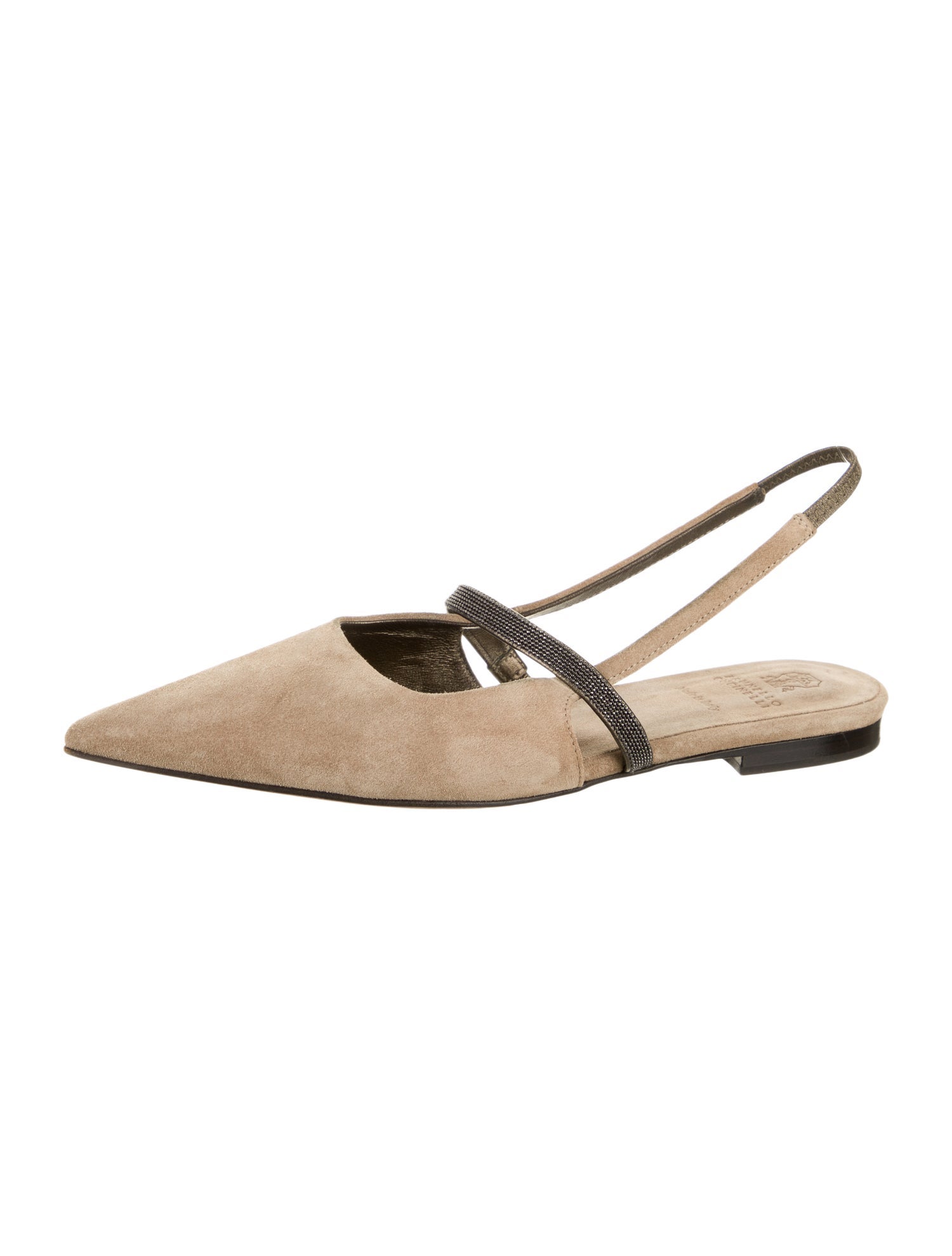 Brunello Cucinelli Suede Colorblock Pattern Slingback Flats