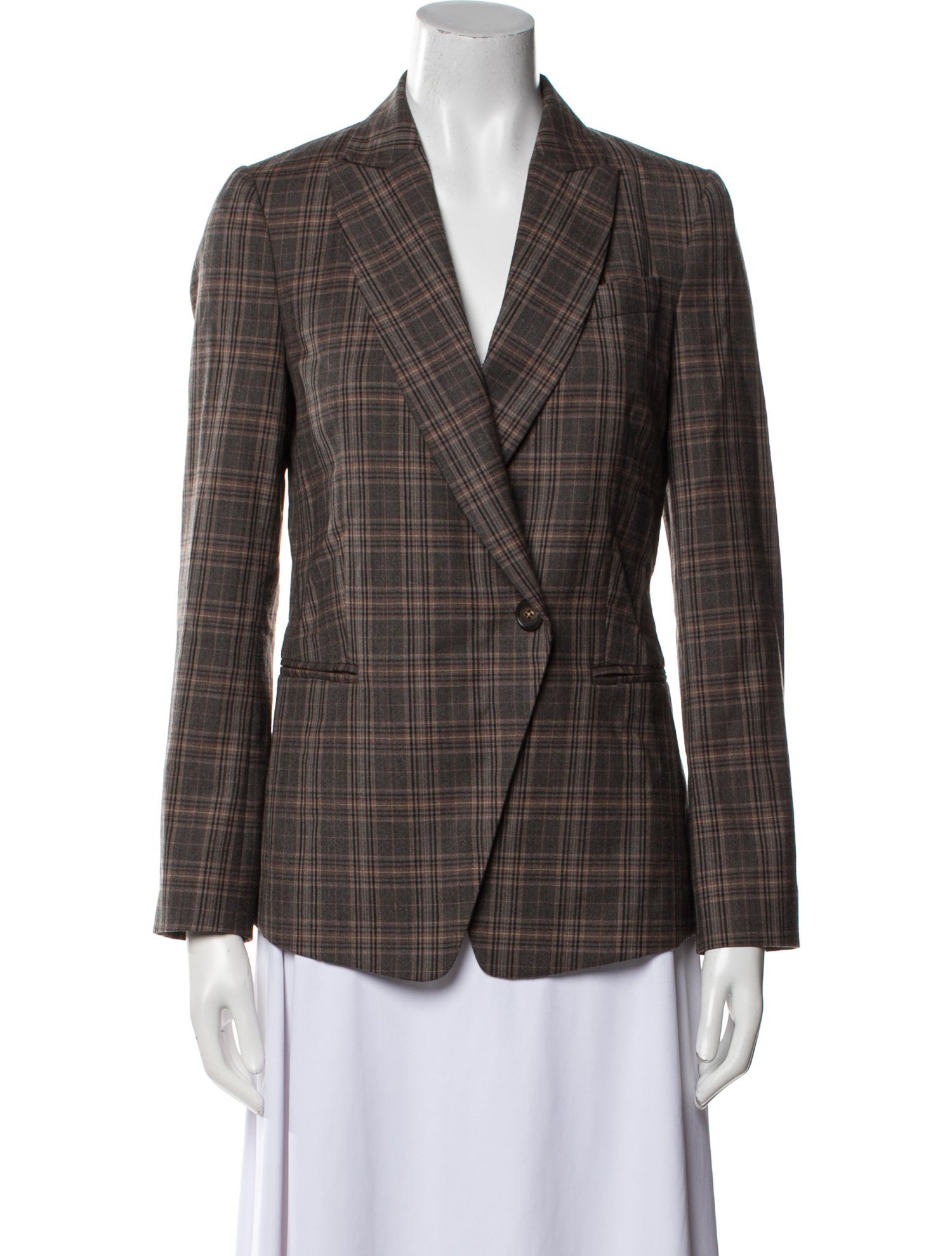 Brunello Cucinelli Virgin Wool Plaid Print Blazer