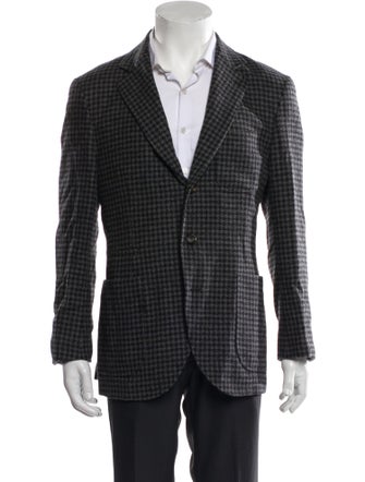 Brunello Cucinelli Wool Houndstooth Print Peacoat