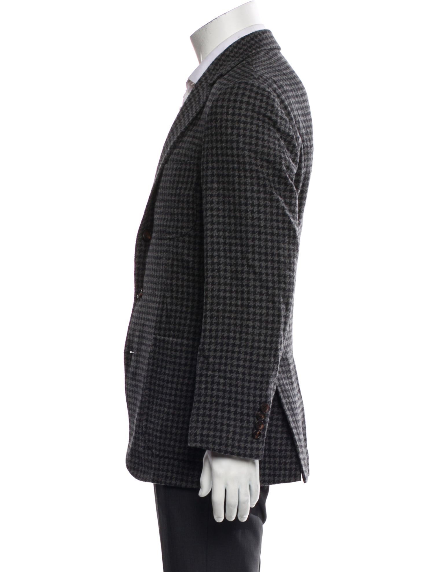 Brunello Cucinelli Wool Houndstooth Print Peacoat