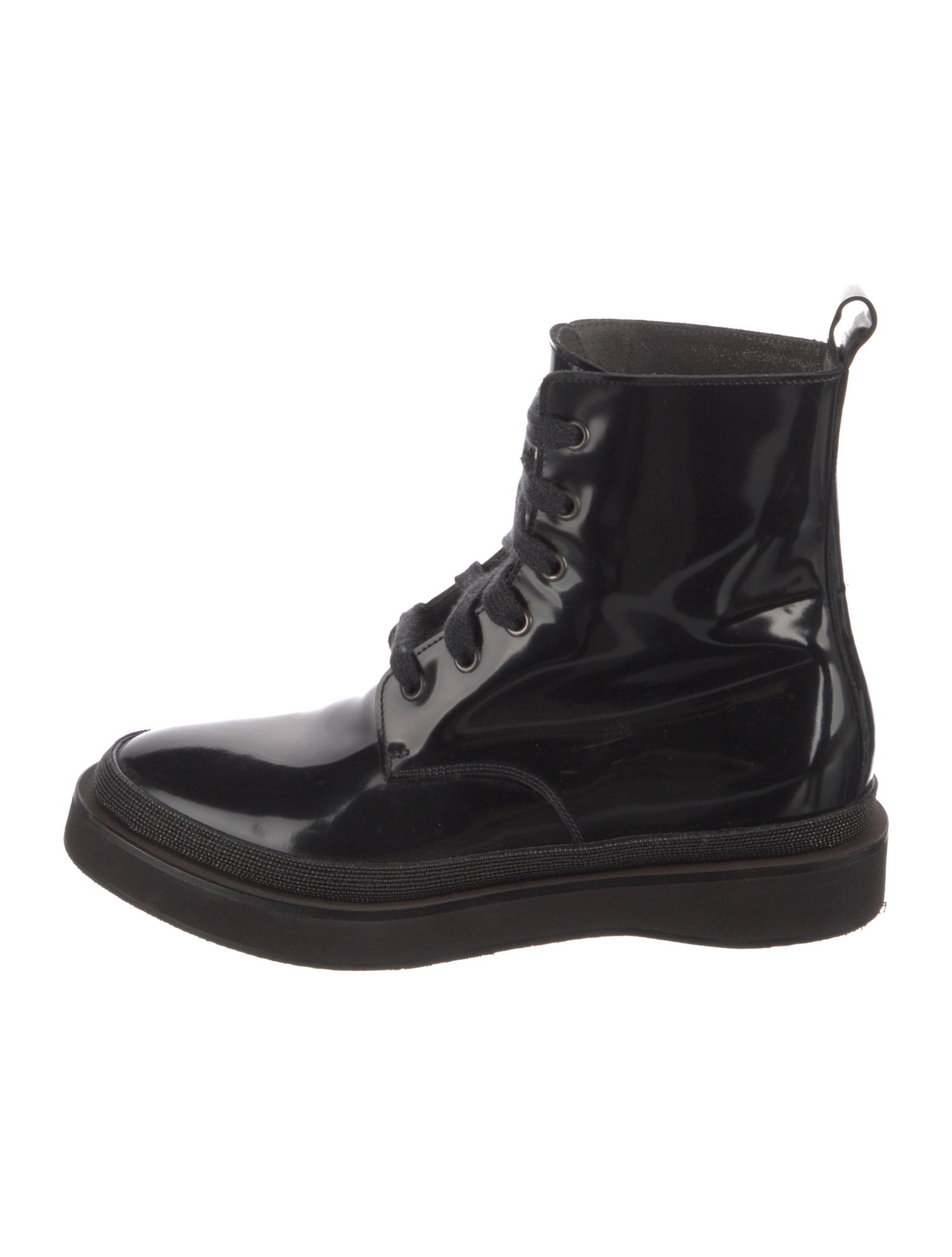 Brunello Cucinelli Monili Patent Leather Combat Boots