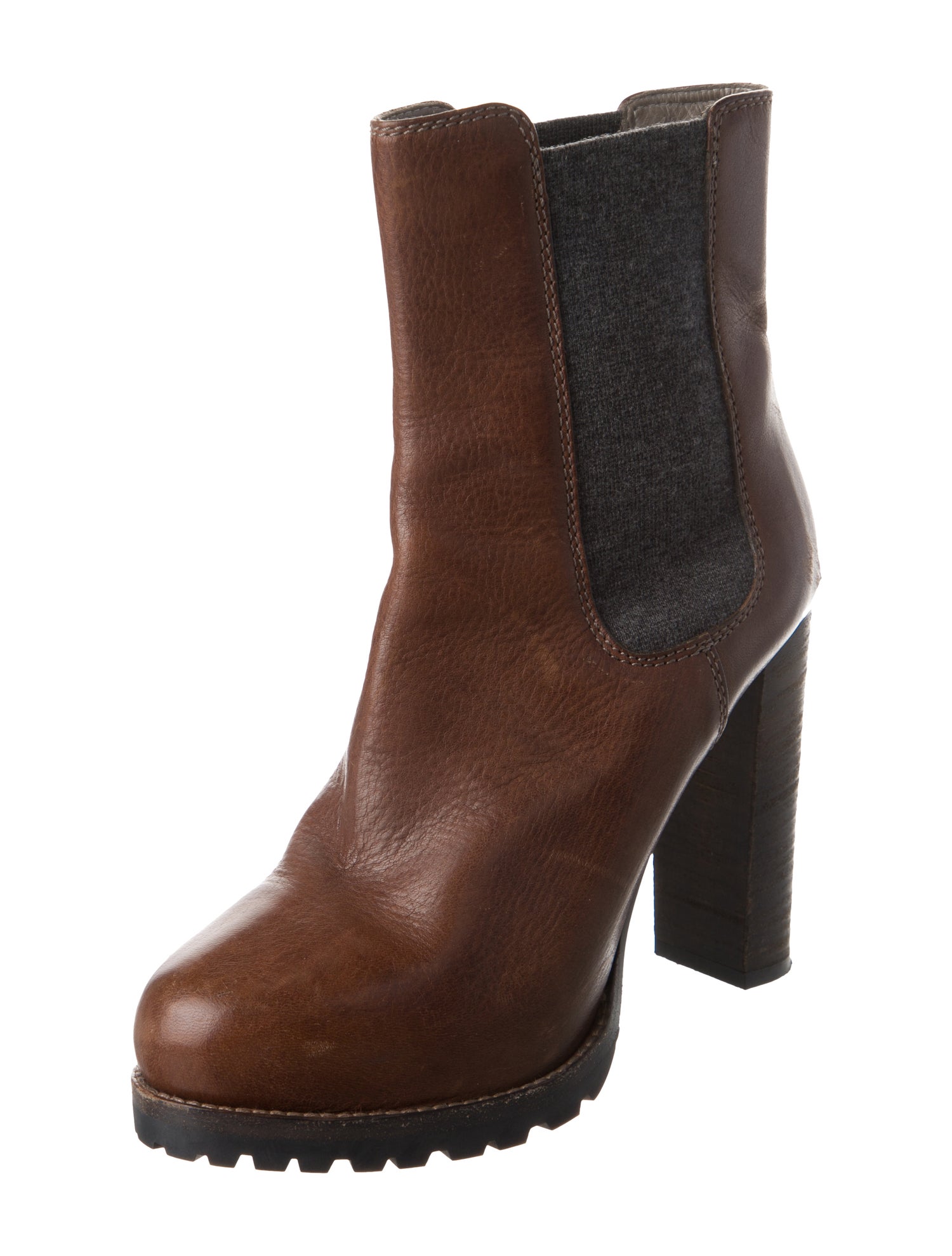 Brunello Cucinelli Leather Colorblock Pattern Chelsea Boots