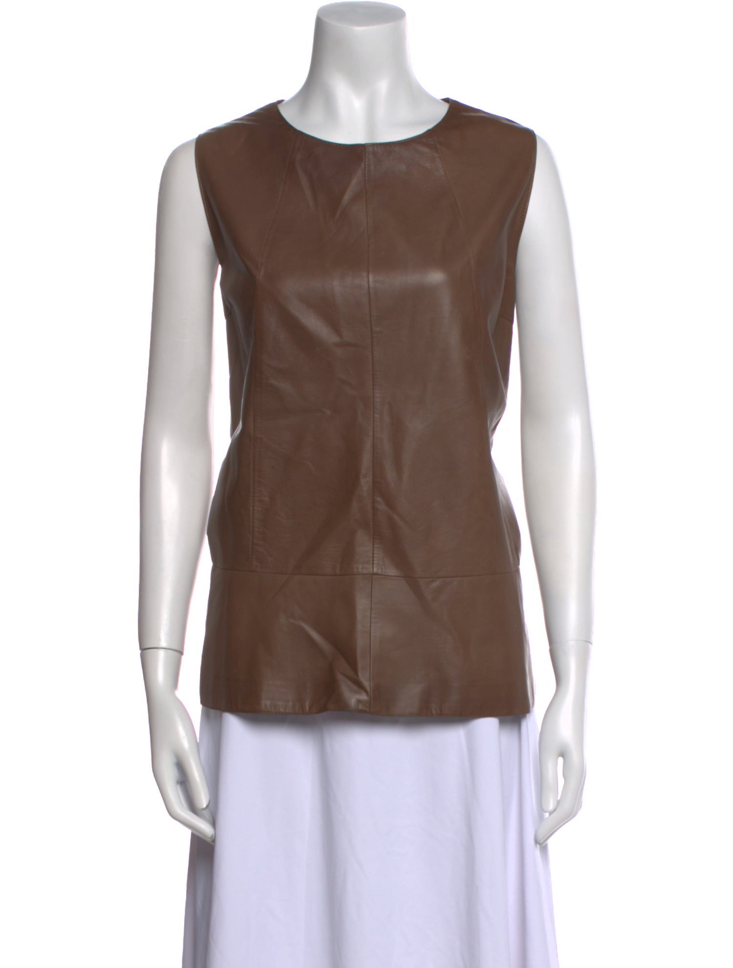 Brunello Cucinelli Leather Scoop Neck Top