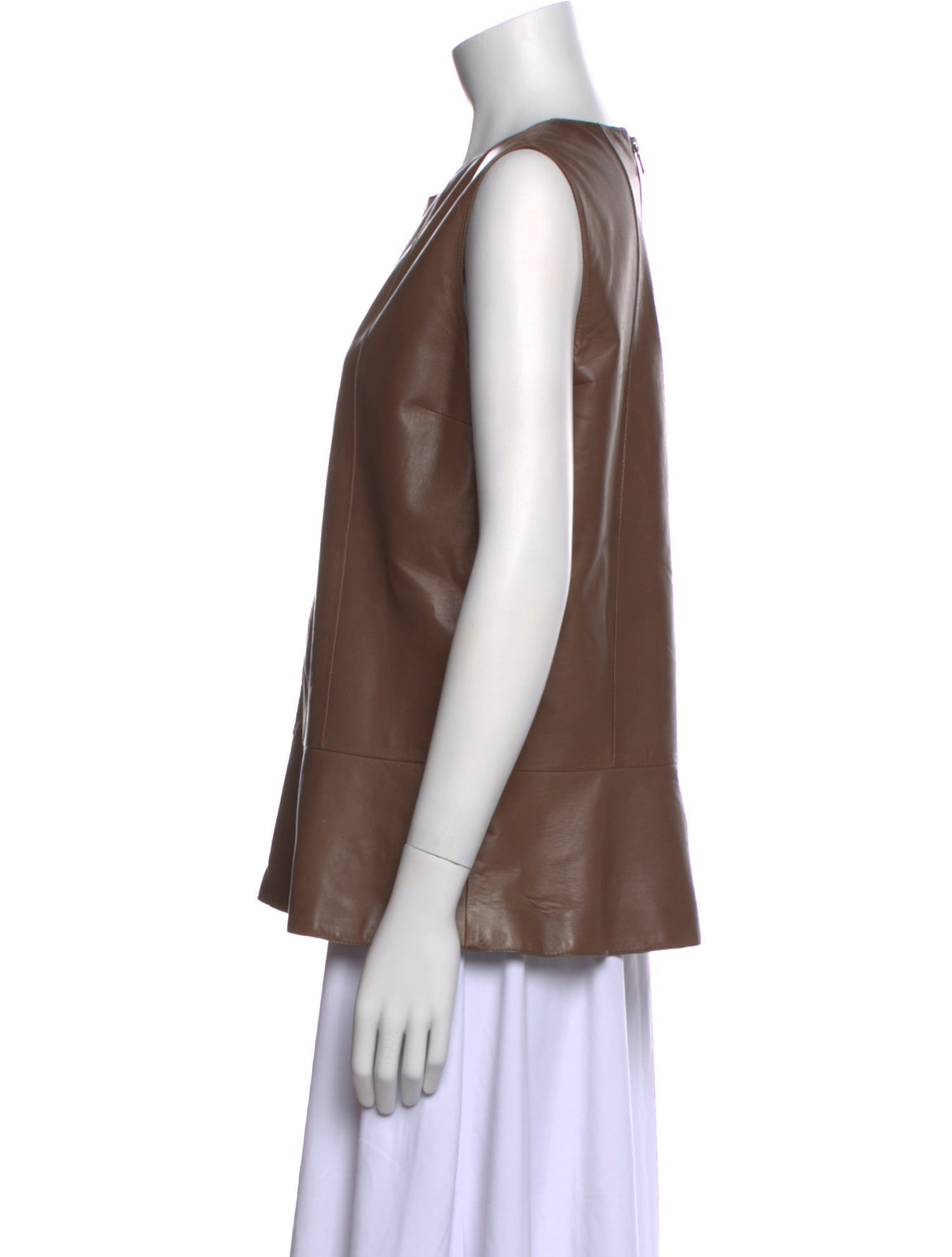 Brunello Cucinelli Leather Scoop Neck Top