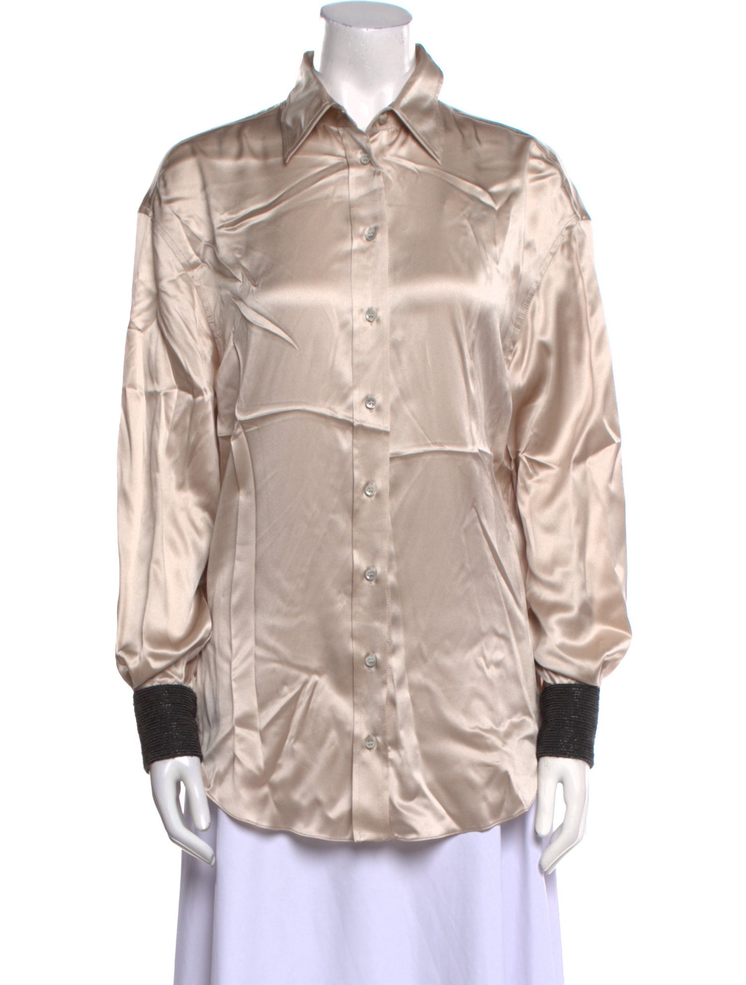 Brunello Cucinelli Silk Long Sleeve Button-Up Top w/ Tags