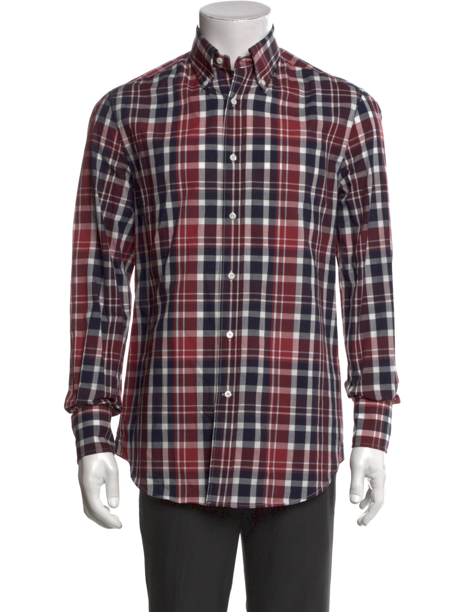 Brunello Cucinelli Plaid Print Long Sleeve Shirt