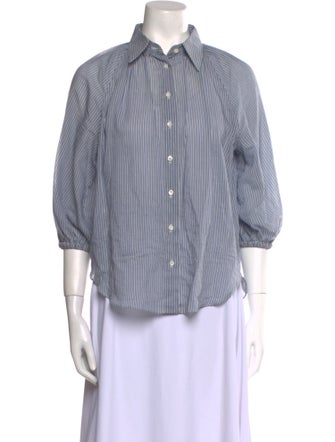 Brunello Cucinelli Striped Three-Quarter Sleeve Button-Up Top