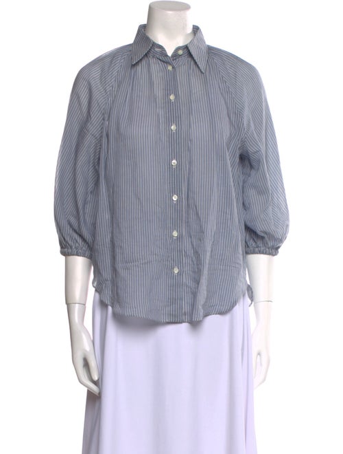 Brunello Cucinelli Striped Three-Quarter Sleeve Button-Up Top
