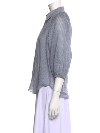 Brunello Cucinelli Striped Three-Quarter Sleeve Button-Up Top