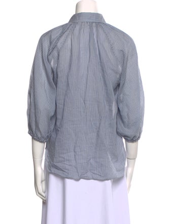 Brunello Cucinelli Striped Three-Quarter Sleeve Button-Up Top