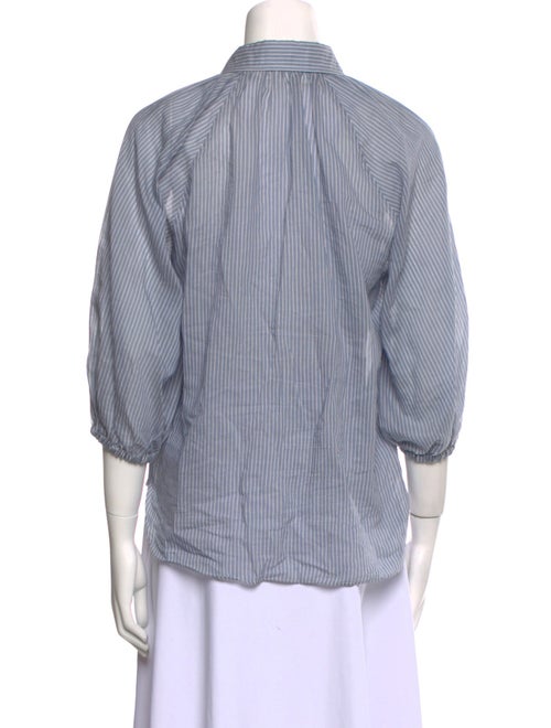 Brunello Cucinelli Striped Three-Quarter Sleeve Button-Up Top