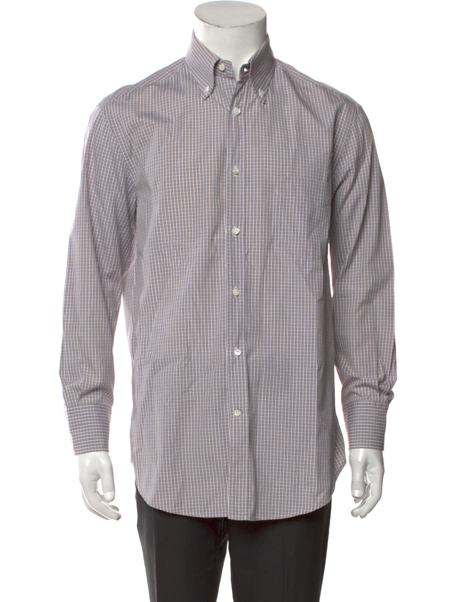 Brunello Cucinelli Plaid Print Long Sleeve Dress Shirt