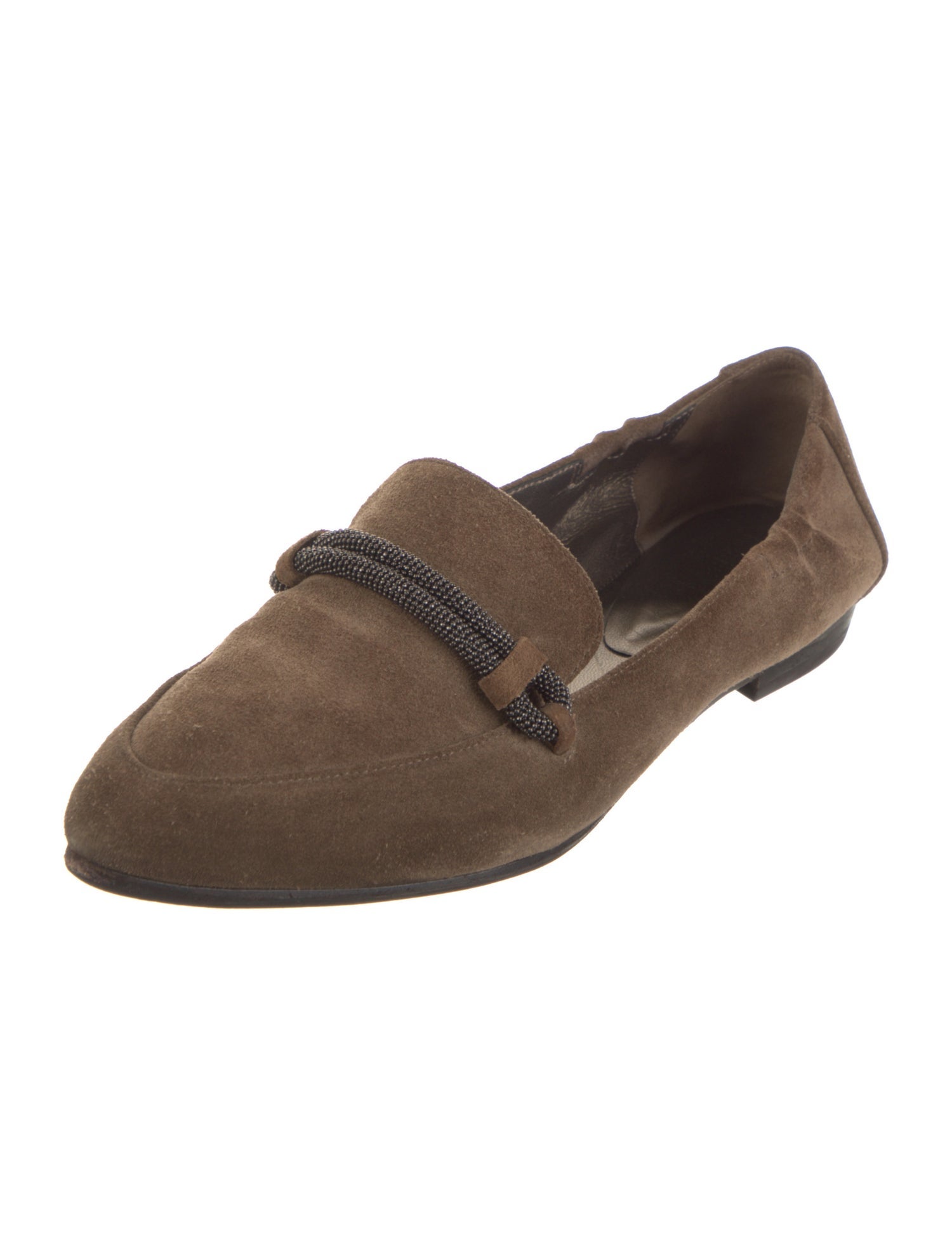 Brunello Cucinelli Suede Chain-Link Accents Loafers