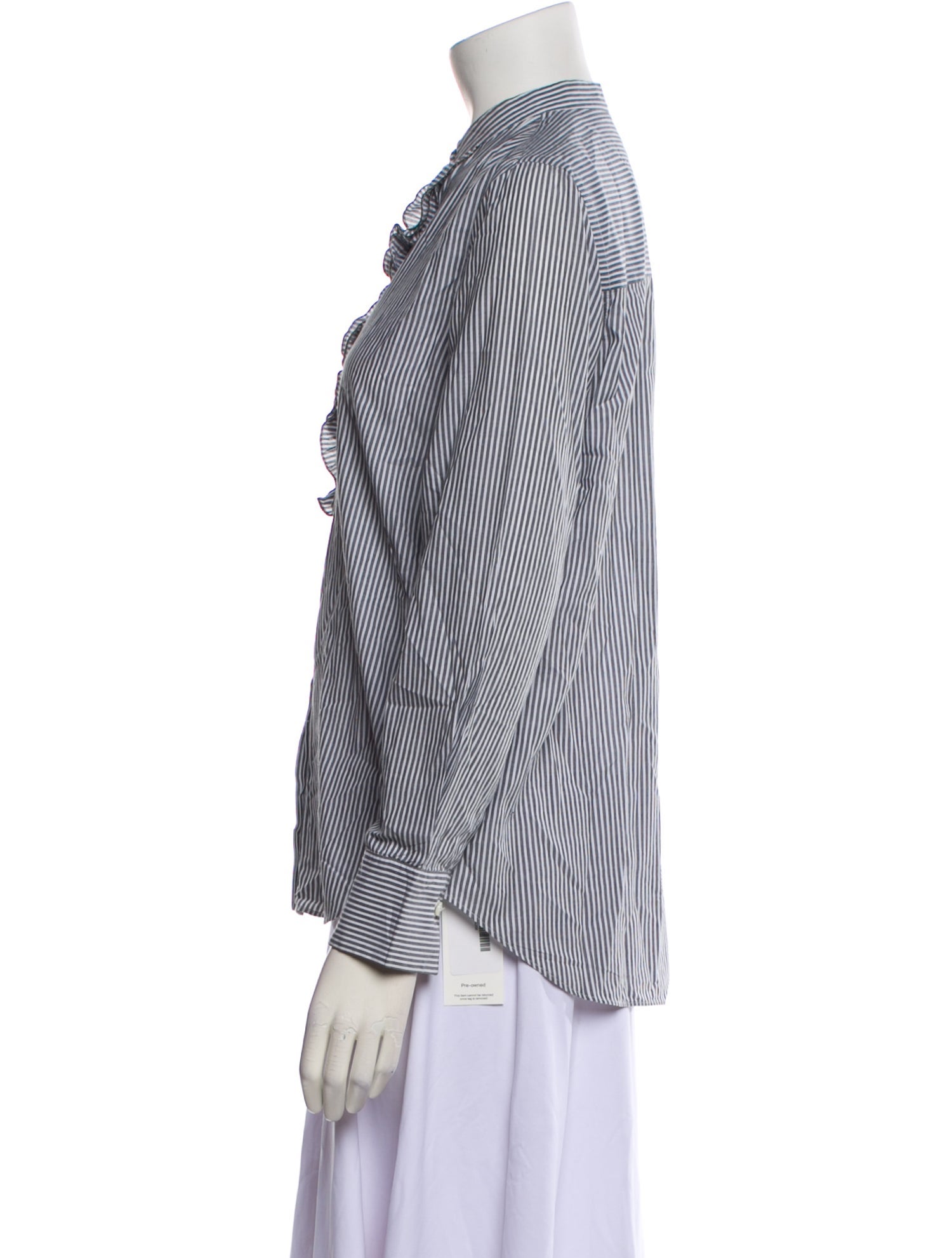 Brunello Cucinelli Striped Mock Neck Button-Up Top