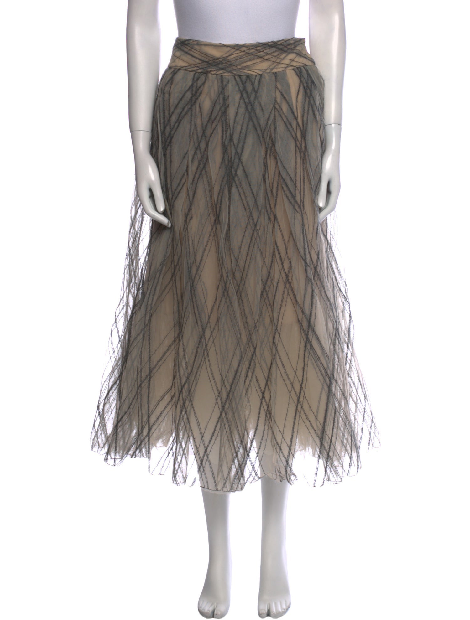 Brunello Cucinelli Mesh Accents Midi Length Skirt