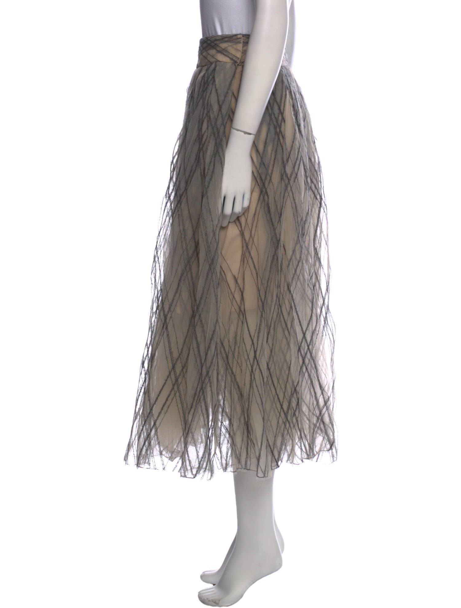 Brunello Cucinelli Mesh Accents Midi Length Skirt