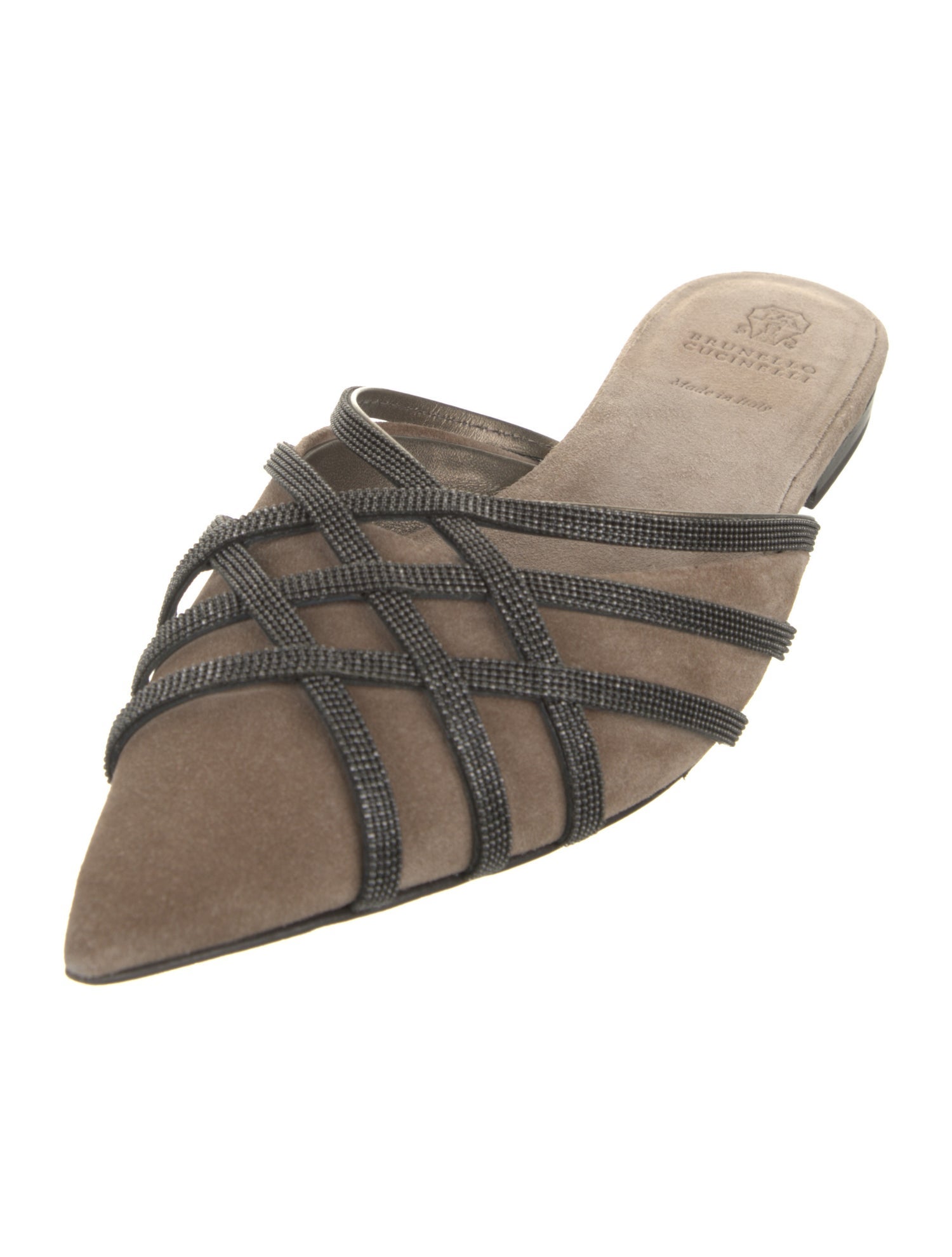 Brunello Cucinelli Suede Beaded Accents Mules