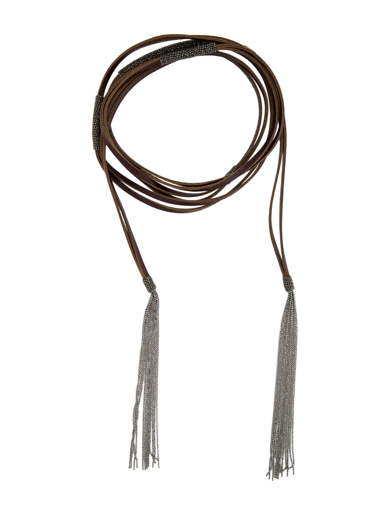 Brunello Cucinelli Monili & Leather Wrap Necklace