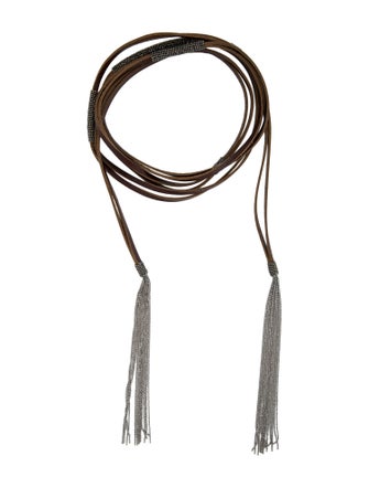 Brunello Cucinelli Monili & Leather Wrap Necklace