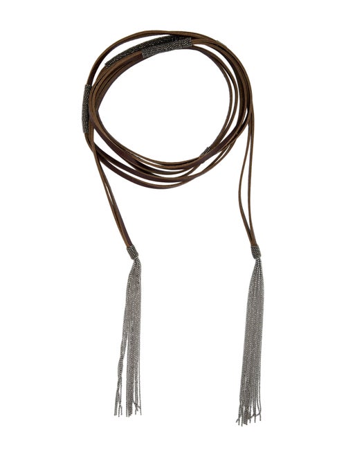 Brunello Cucinelli Monili & Leather Wrap Necklace