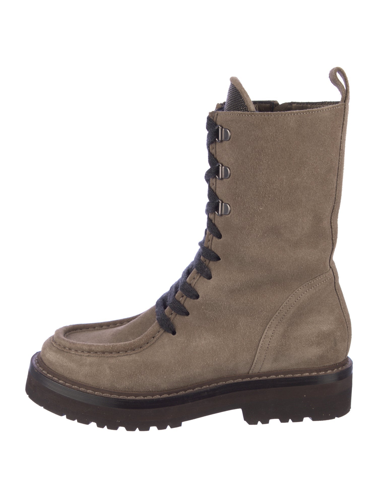 Brunello Cucinelli Monili Suede Combat Boots