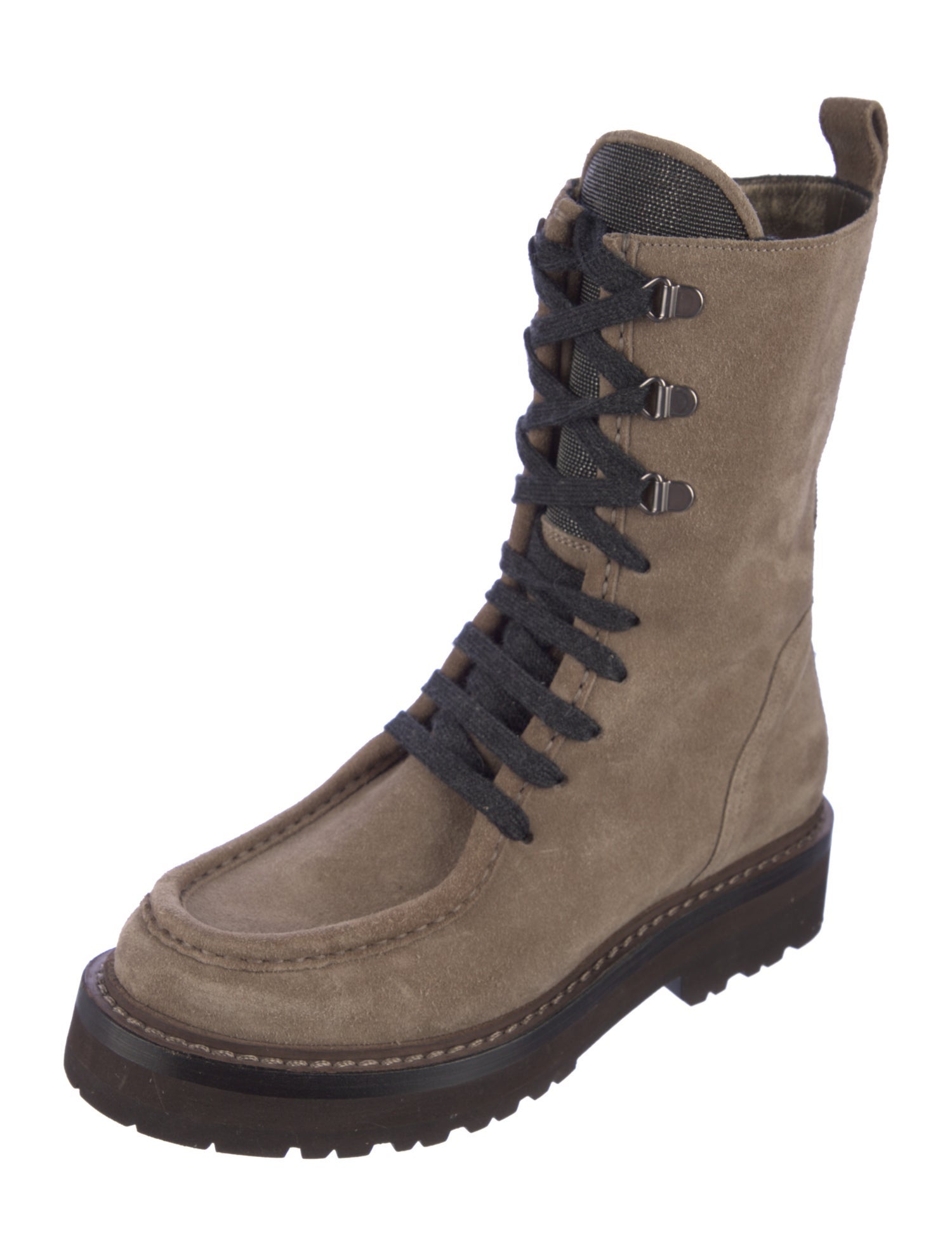 Brunello Cucinelli Monili Suede Combat Boots