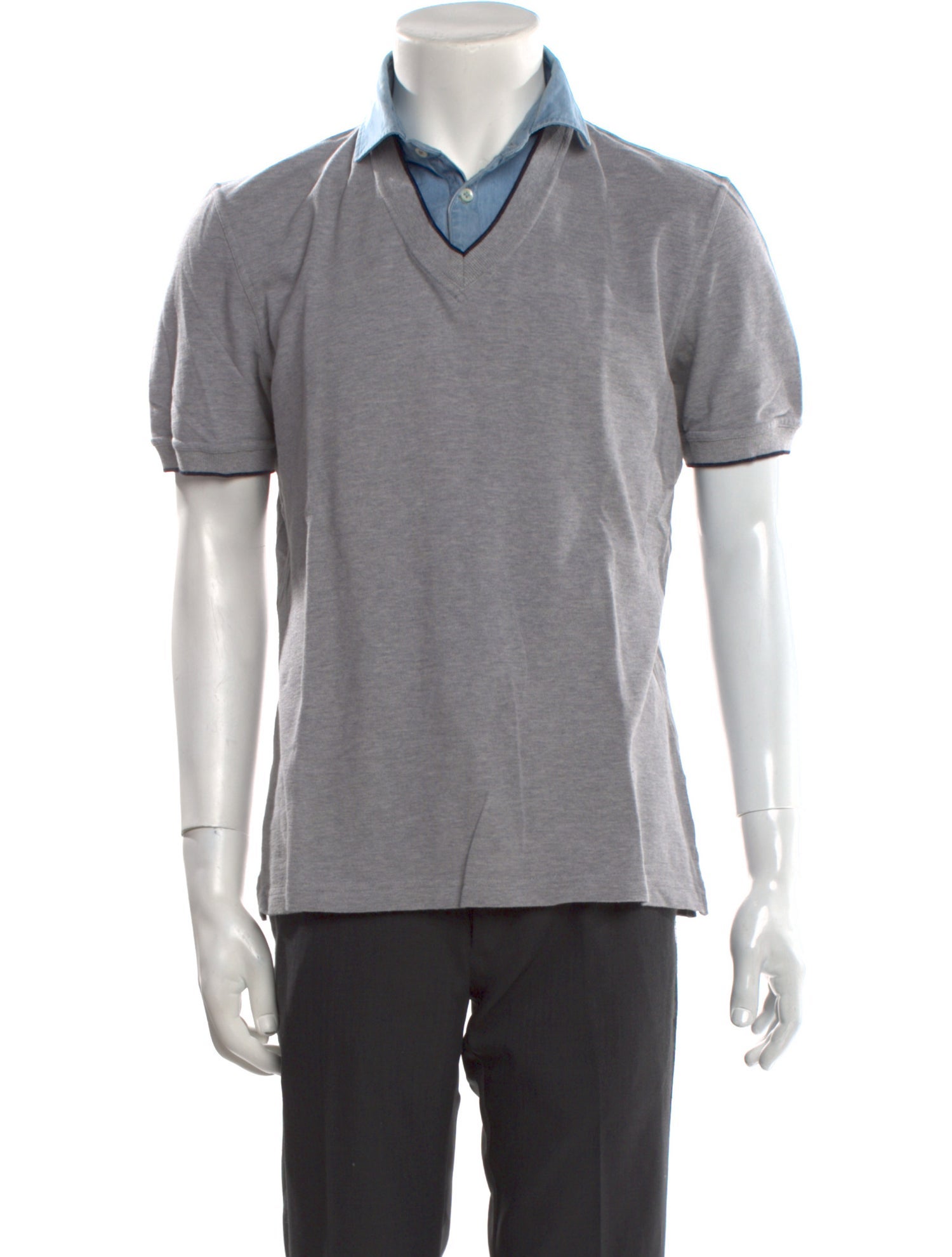 Brunello Cucinelli V-Neck Short Sleeve T-Shirt - Grey T