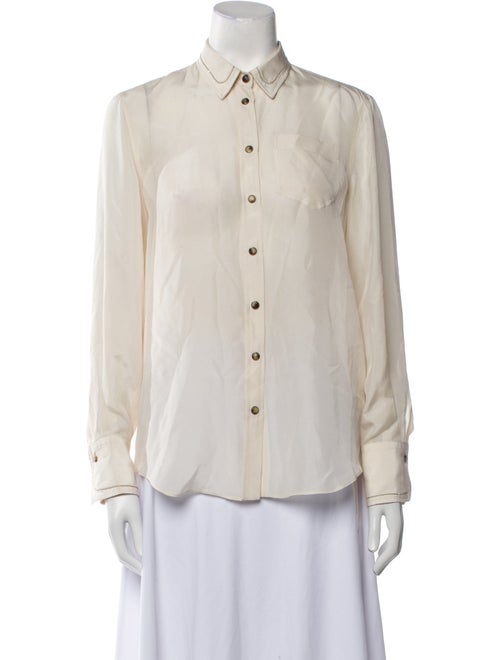 Brunello Cucinelli Silk Long Sleeve Button-Up Top
