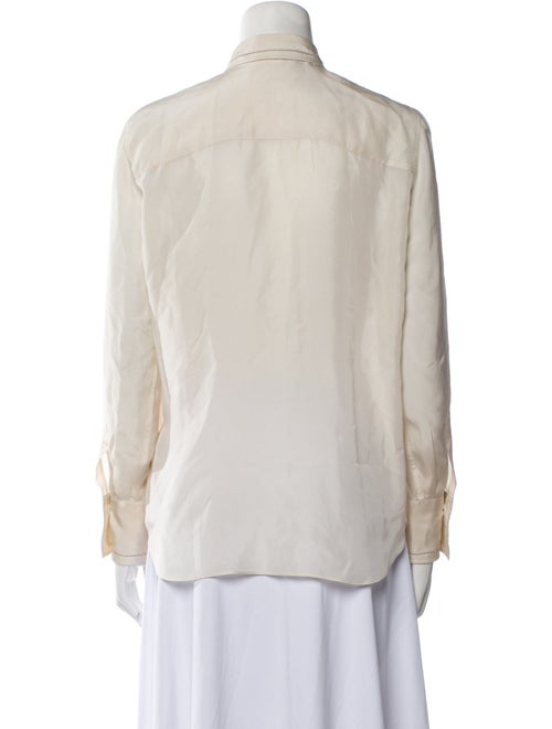 Brunello Cucinelli Silk Long Sleeve Button-Up Top